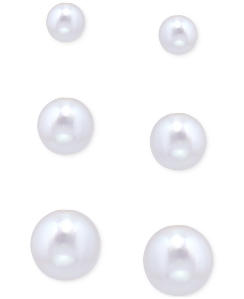 3-Pc. Set Freshwater Pearl Graduated Stud Earrings in Sterling Silver