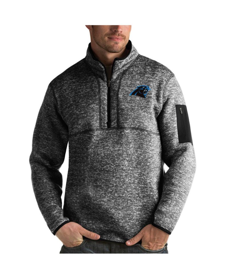 Men's Heather Black Carolina Panthers Fortune Quarter-Zip Pullover Jacket