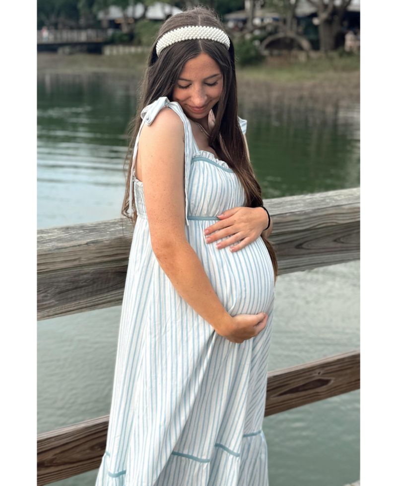 Women's Ivory Striped Bow-Tie Maxi Dress