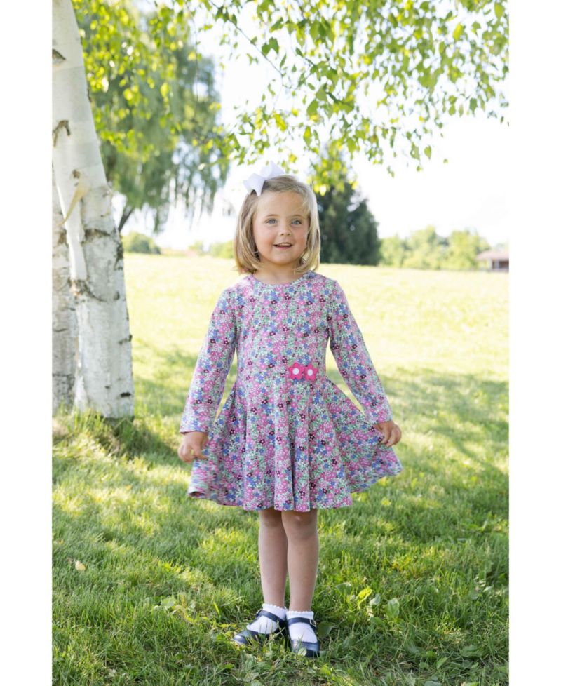 Little Girls ( 4-6X) Floral Knit Dress with Flowers