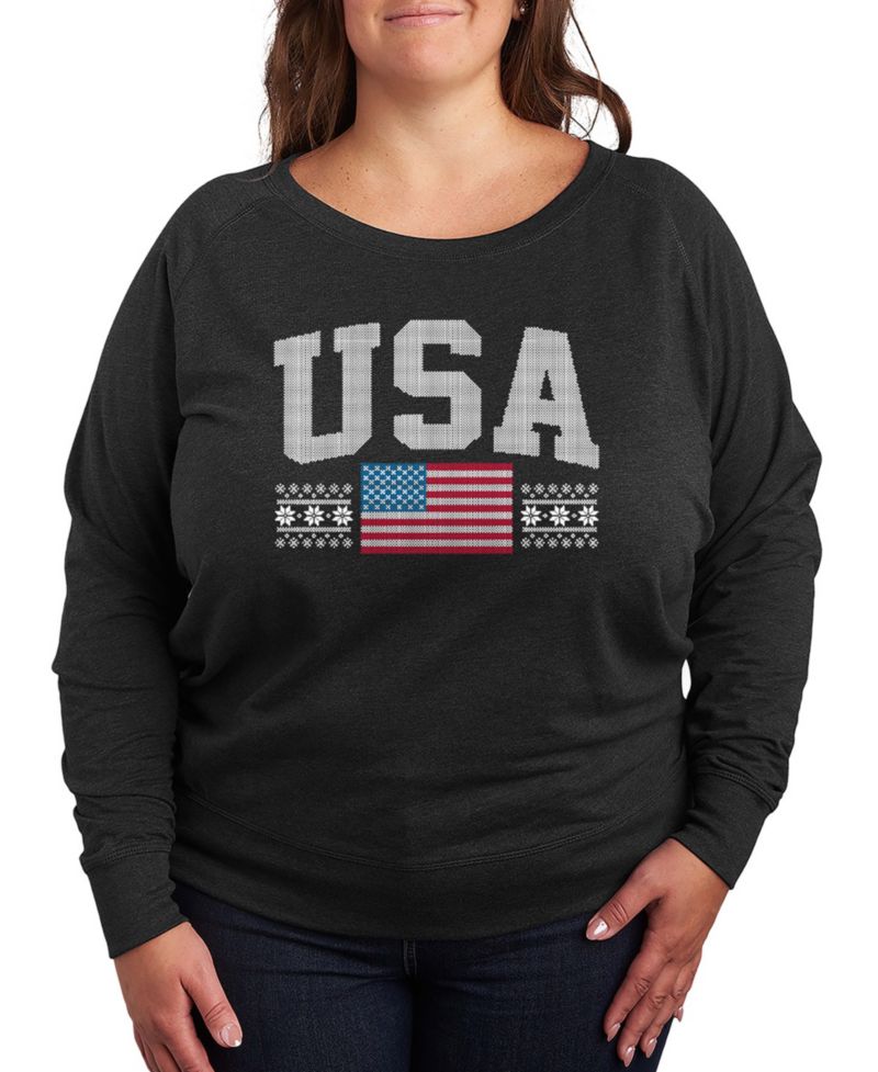 Plus Size USA Sport Word Art Long Pullover T-shirt