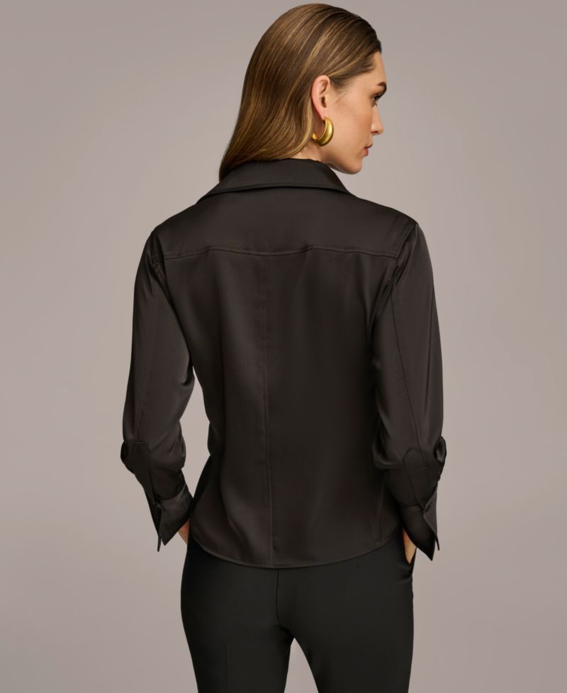Petite Button Front Point Hem Top