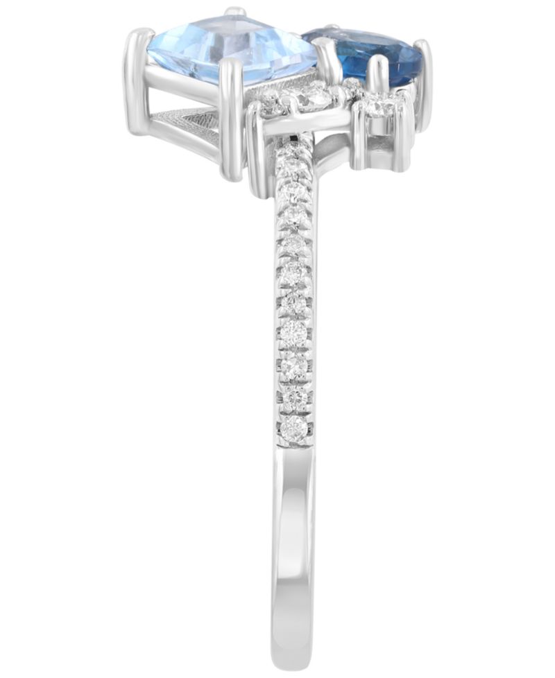 London Blue Topaz (1/4 ct. t.w.), Sky Blue Topaz (1/2 ct. t.w.) & Diamond (1/10 ct. t.w.) Ring in 14k White Gold