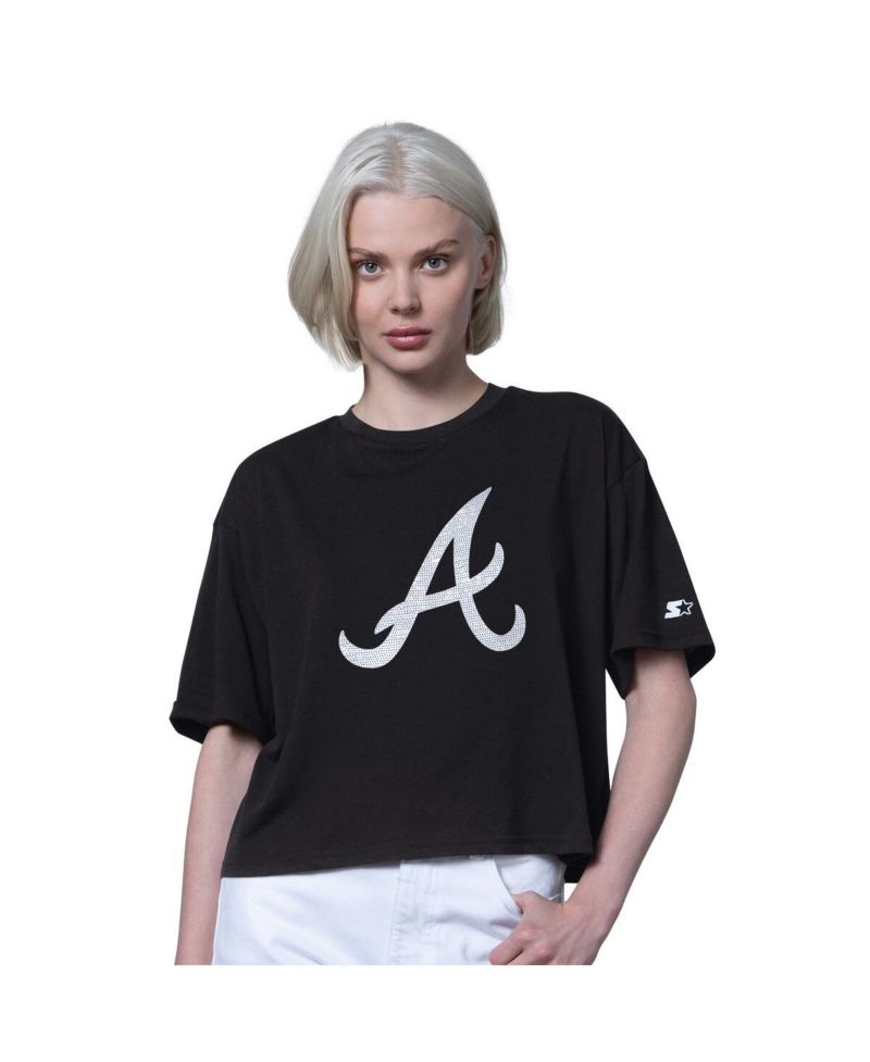Women's Black Atlanta Braves Holy Grail Boxy Cropped T-Shirt