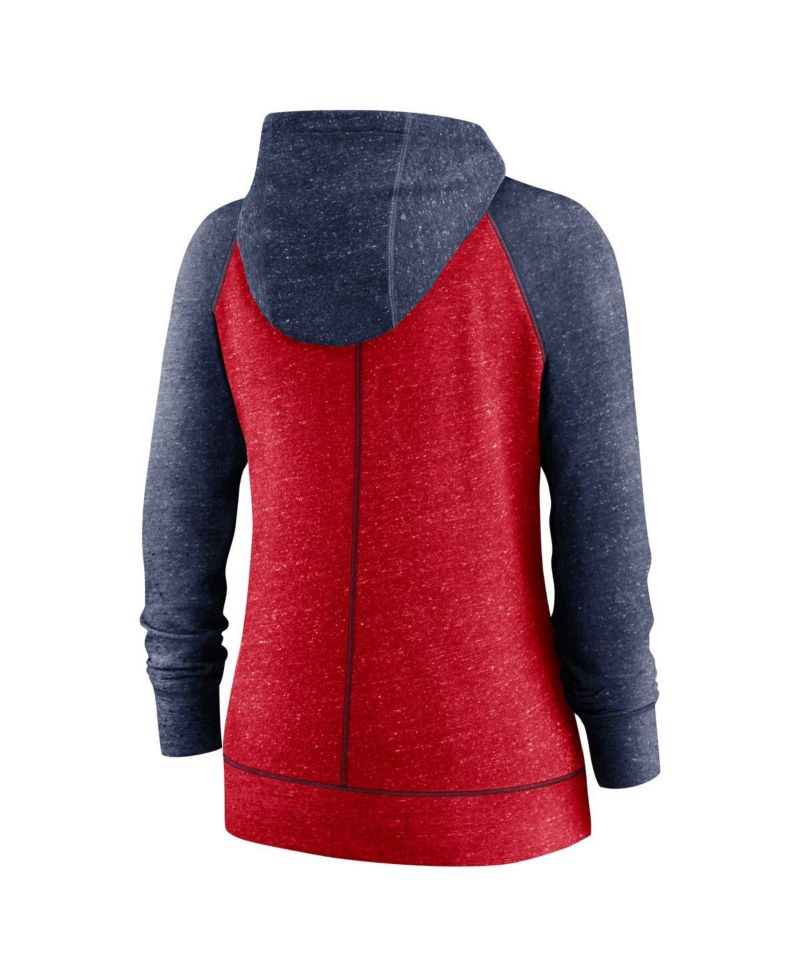 Women's Heathered Red and Heathered Navy Los Angeles Angels Split Wordmark Gym Vintage-Like Raglan Slub Full-Zip Hoodie