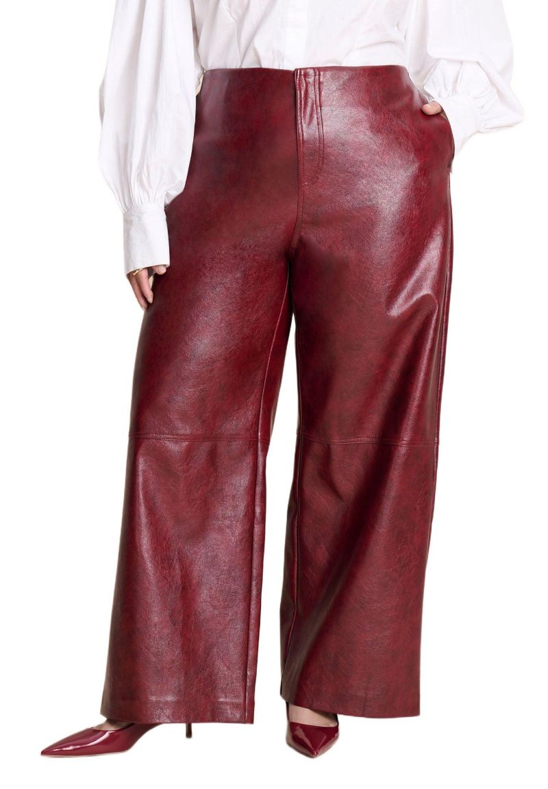 Women's Adjustable Waist Faux Leather Wide-Leg Pant