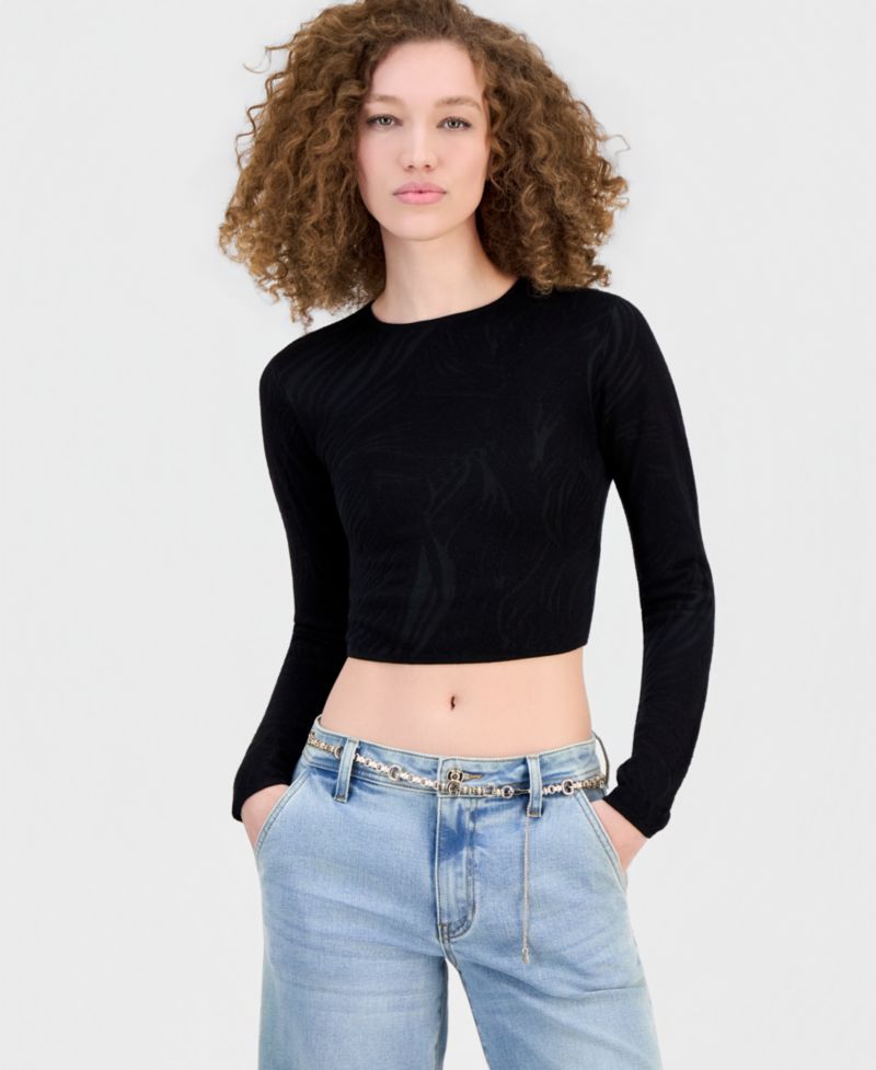 Women's Crewneck Long-Sleeve Cropped Sweater