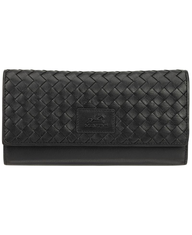 Women's Basket Weave Collection RFID Secure Quadruple Fold Wallet