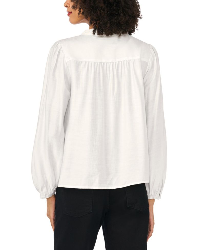 Women's Button-Front Long-Sleeve Crewneck Blouse