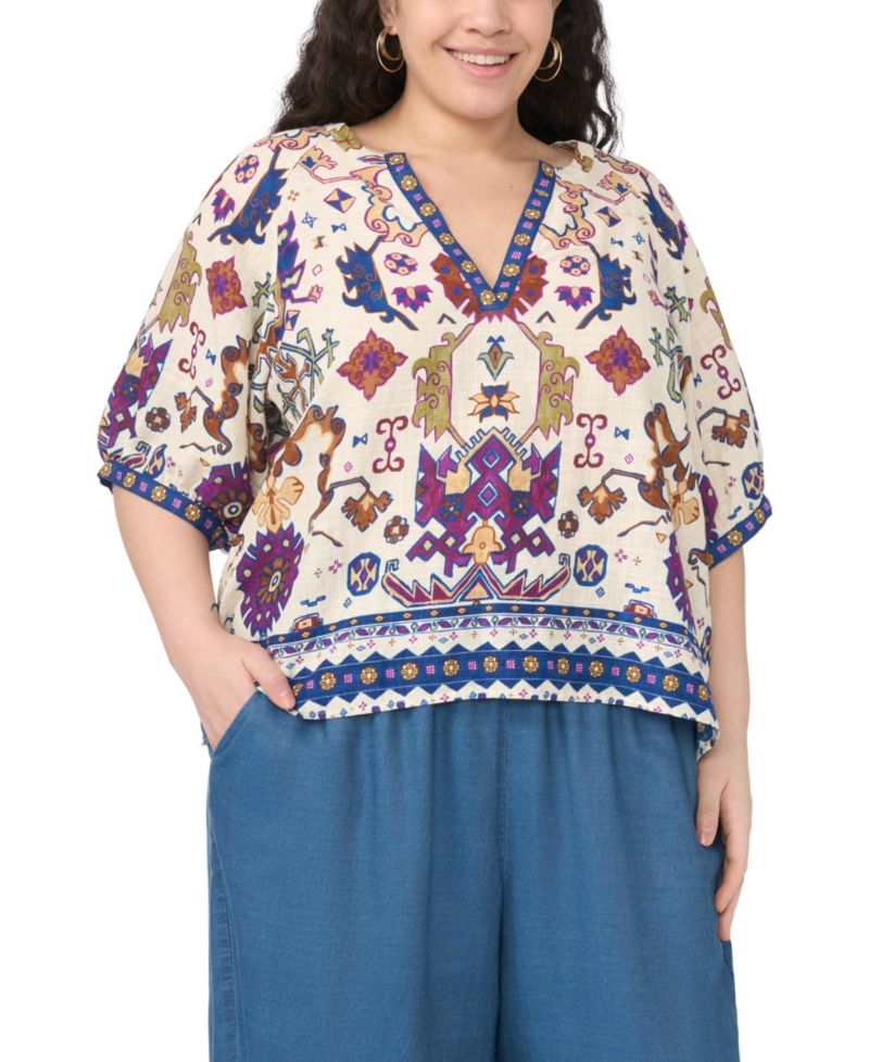 Plus Size Split V-Neck Top