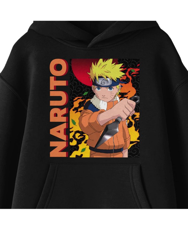 Main Character On Elemental Background Long Sleeve Youth Black Hooded Sweatshirt-Medium