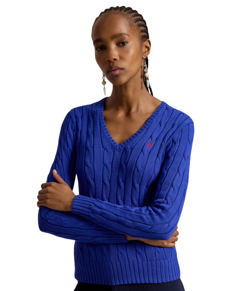 Women's Cable-Knit Cotton V-Neck Sweater