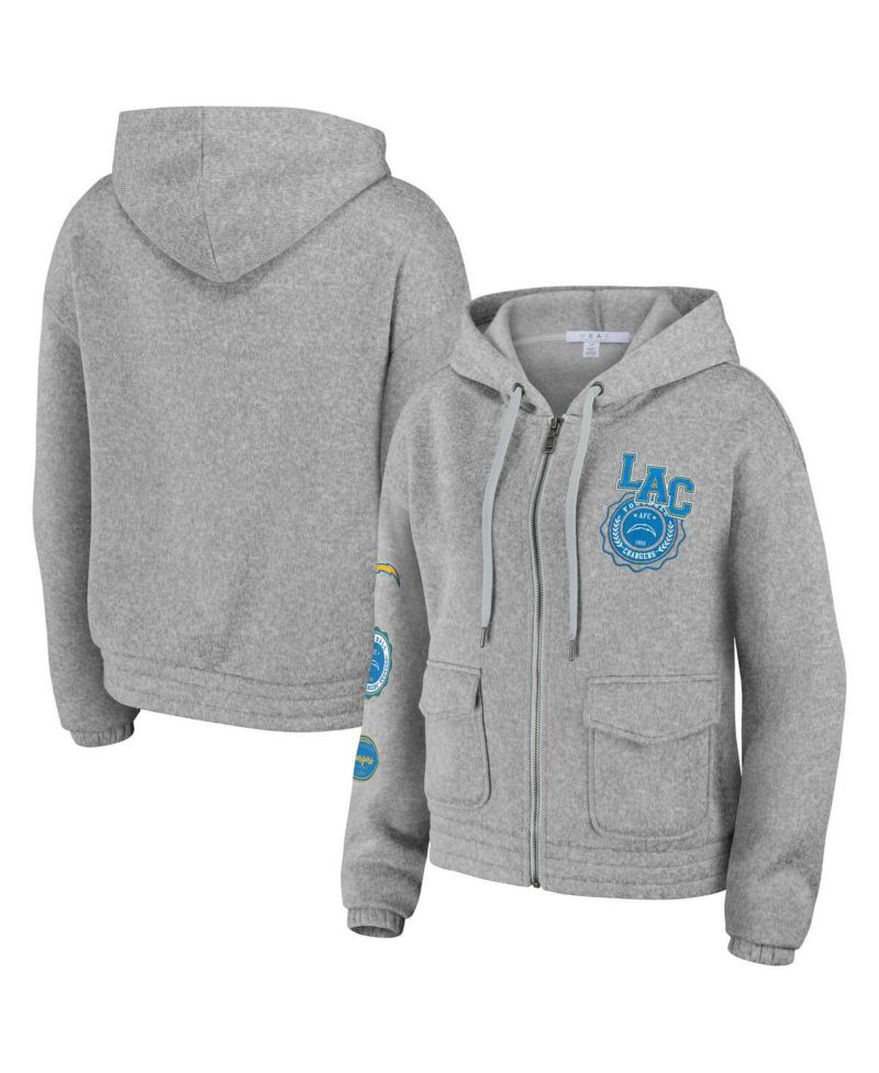 Women's Heather Gray Los Angeles Chargers Full-Zip Hoodie