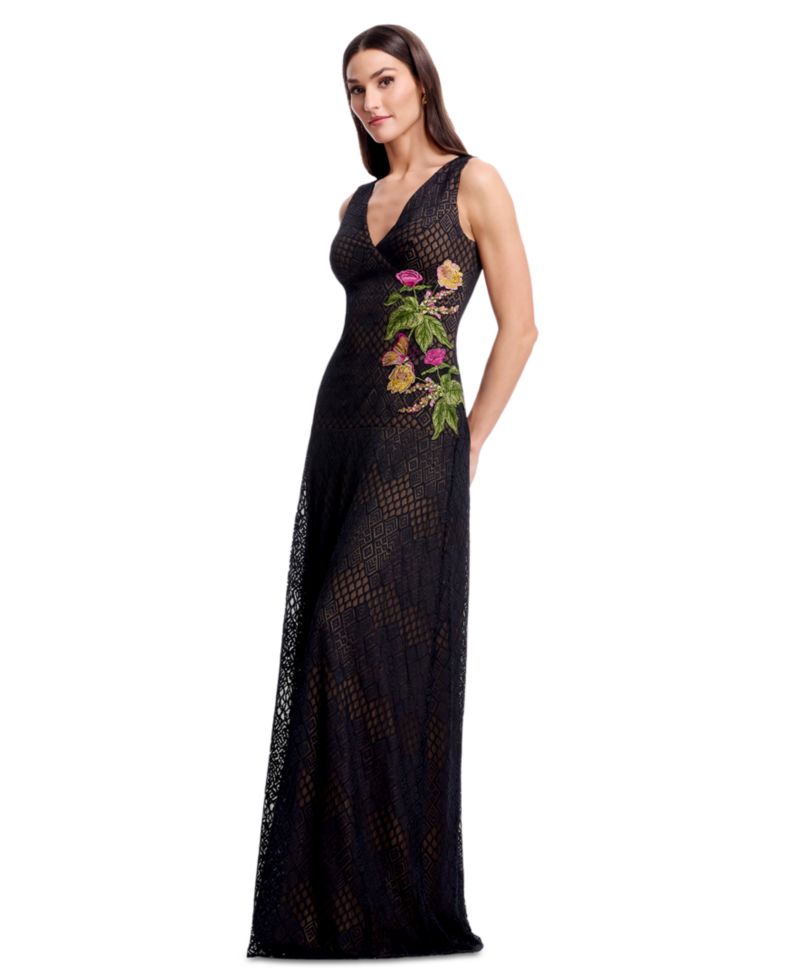 Women's Floral Applique Detail Sleeveless Gown