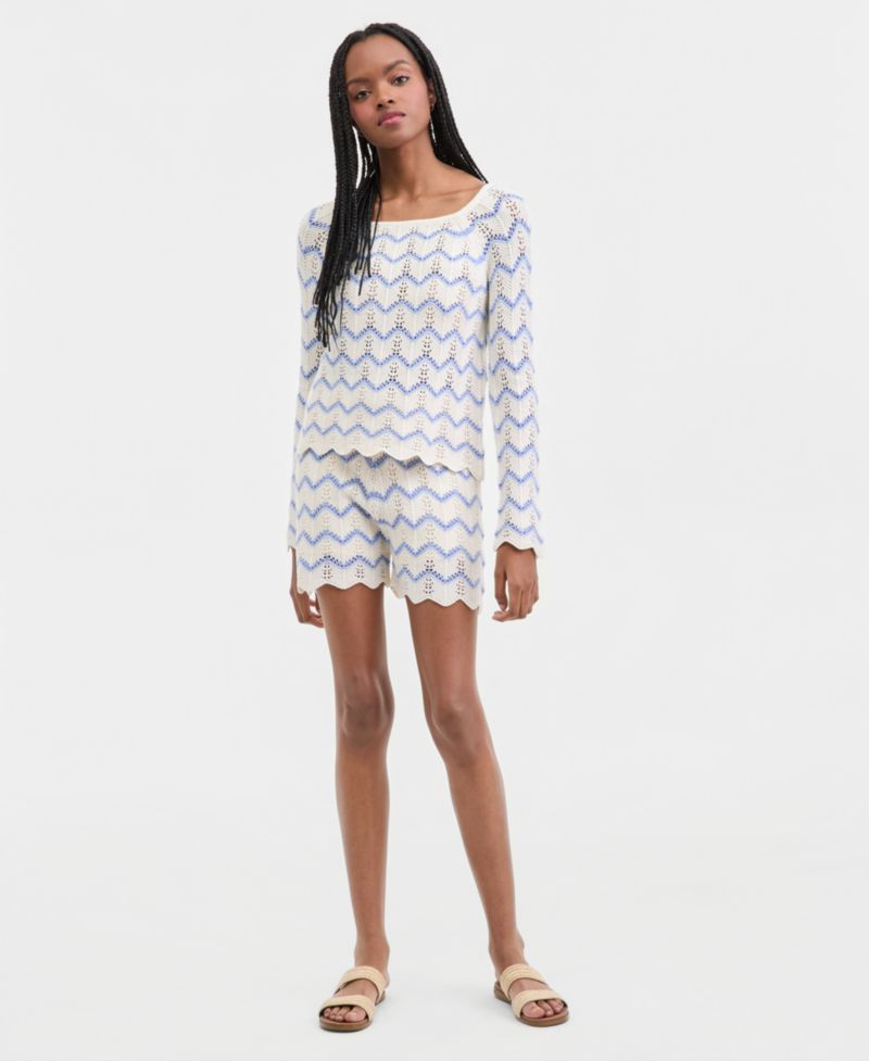 Juniors' Chevron Pointelle Shorts