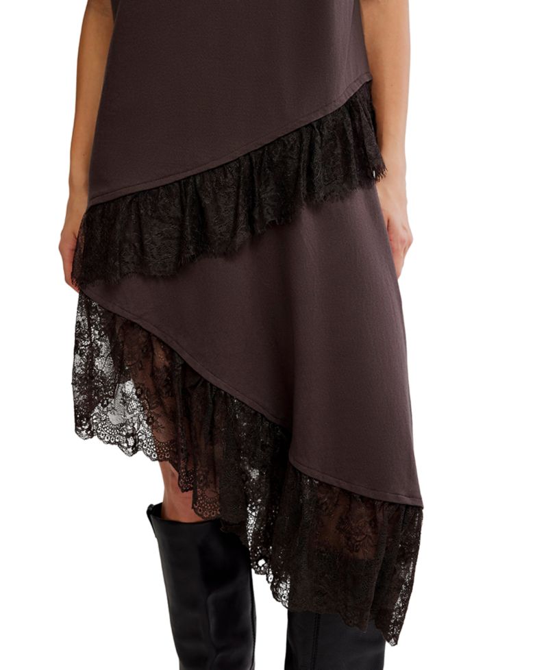 Women's Lace Layered Asymmetrical-Hem T-Shirt