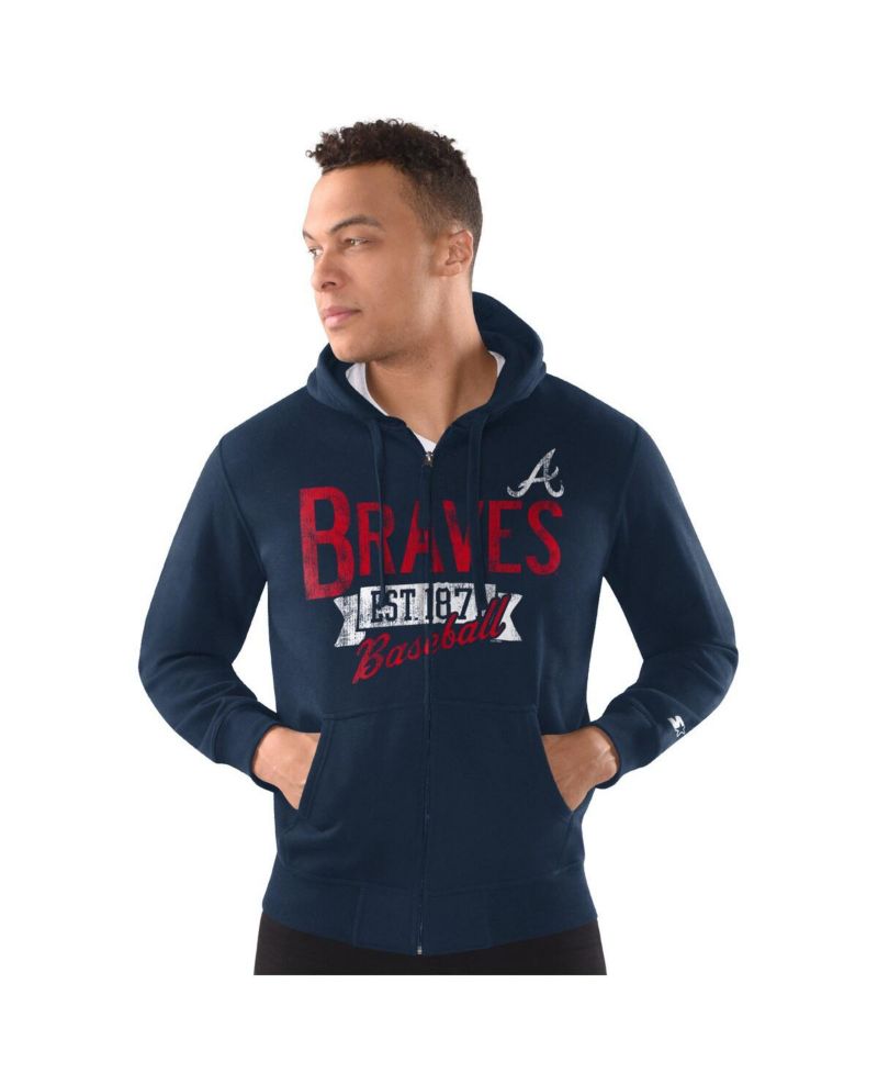 Men's Navy Atlanta Braves Distressed Full-Zip Hooded Jacket