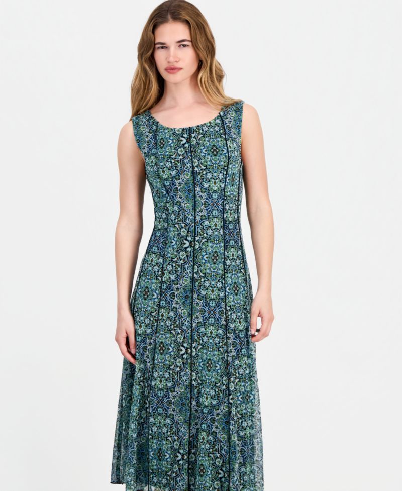 Women's Round-Neck Sleeveless Mesh Panel Dress