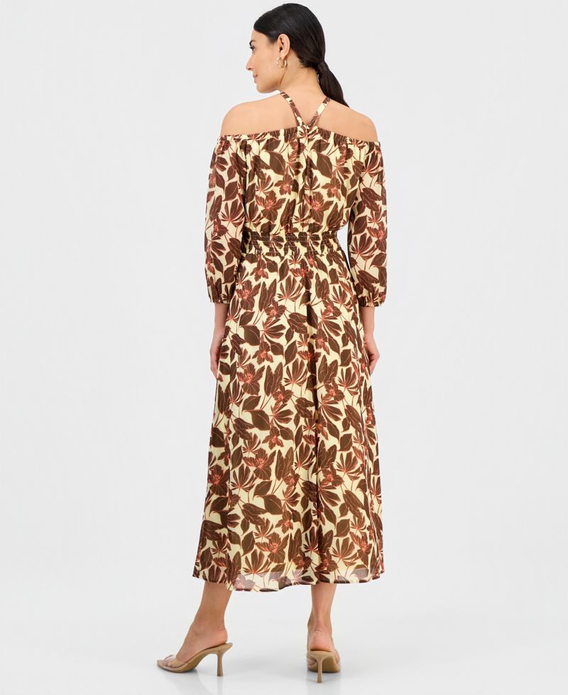 Petite Printed Halter Smock-Waist Maxi Dress