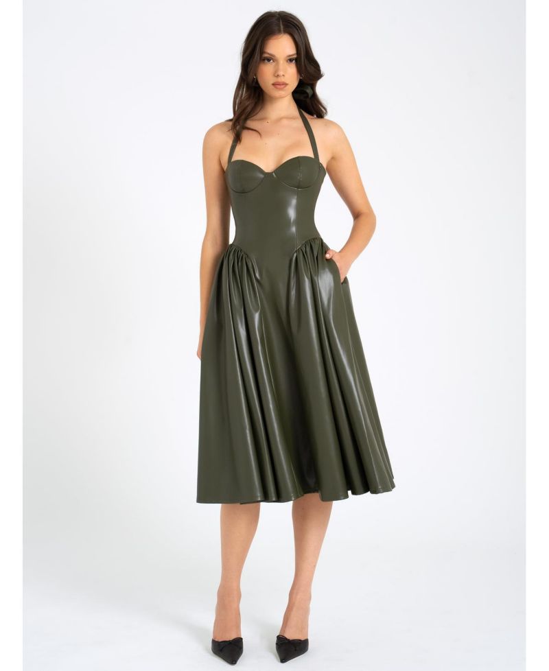 Women's Eliana Olive Faux Leather Dress