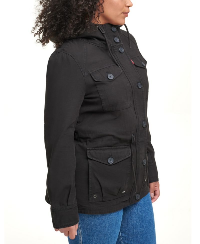 Trendy Plus Size Hooded Military Jacket
