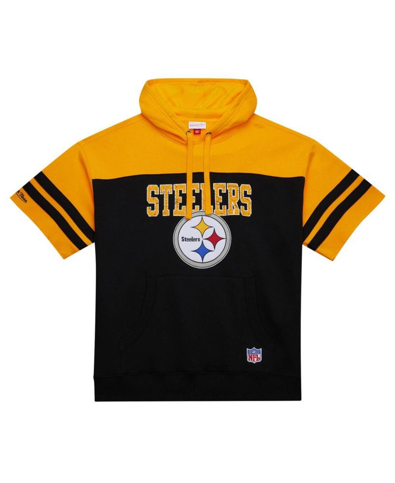 Men's Black Pittsburgh Steelers Off Field Vintage-like Logo Short Sleeve Pullover Hoodie