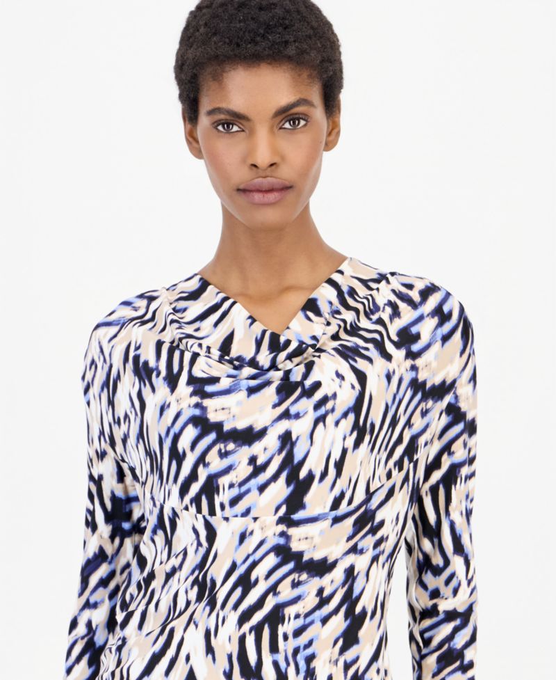 Women's 3Q Cowl-Neck Long-Sleeve Blouse