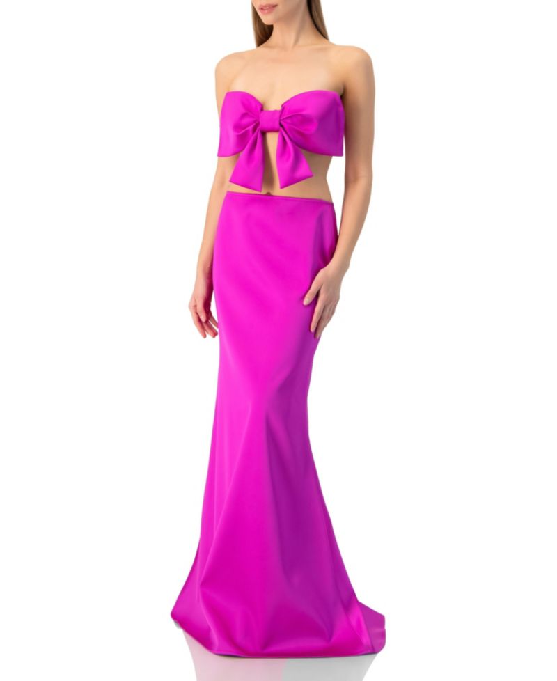 Women's Strapless Bow-Front Crop -Top Gown in Satin