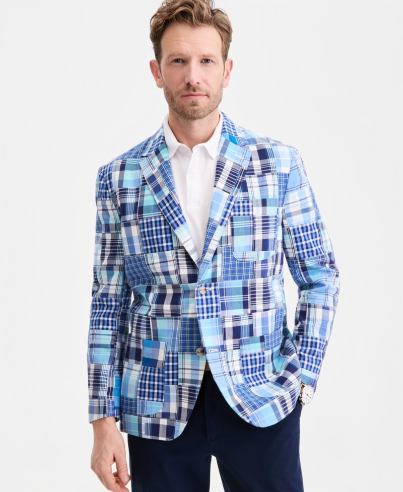 Men's Patchwork Madras Regular-Fit Blazer