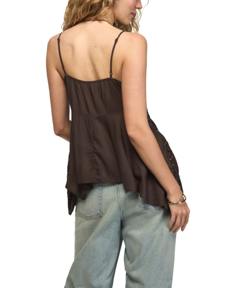 Women's All Over Embroidered Hanky Hem V-Neck Tank Top