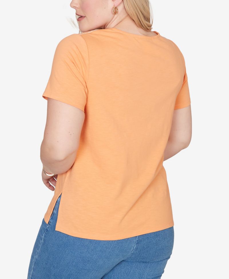 Petite Beachcomber Embroidered Floral Neck Short-Sleeve T-Shirt