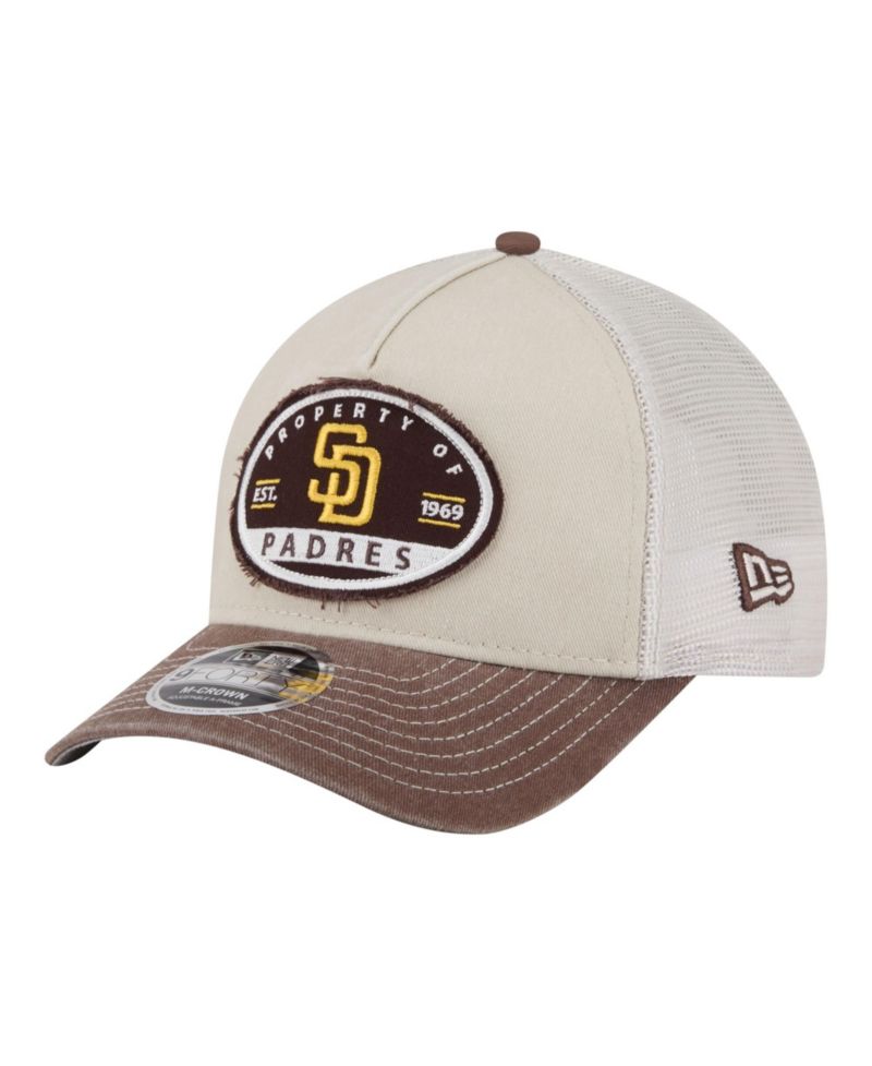 Men's Light Beige/Brown San Diego Padres Frayed M-Crown A-Frame 9FORTY Trucker Adjustable Hat
