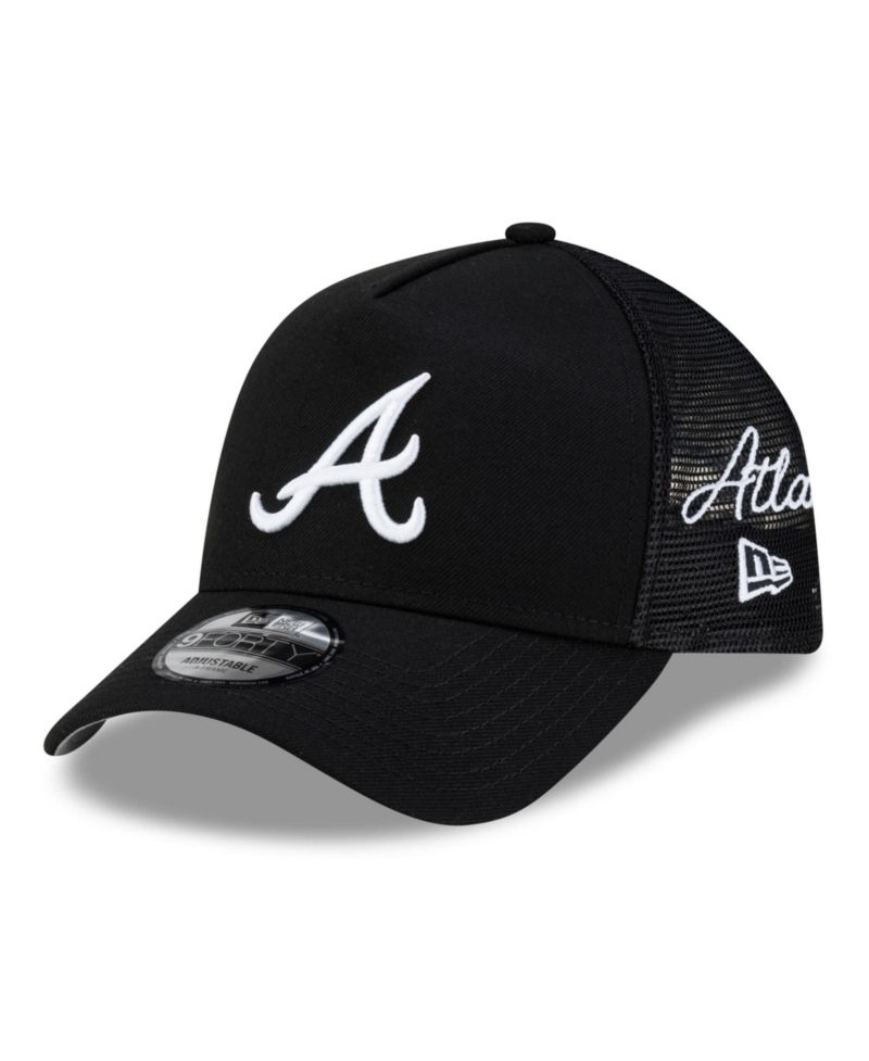 Men's Black Atlanta Braves Side Script 9FORTY A-Frame Trucker Adjustable Hat