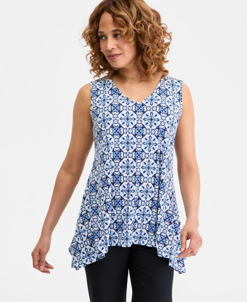 Women's Printed Sleeveless Vneck Knit Top