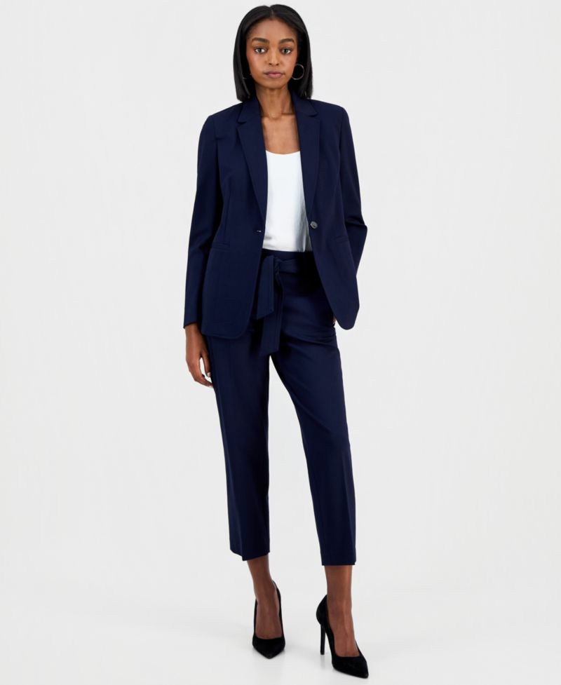 Women's Compression Notch-Collar Single Button Blazer, Scoop-Neck Camisole & Compression Tie Front Capris Pants