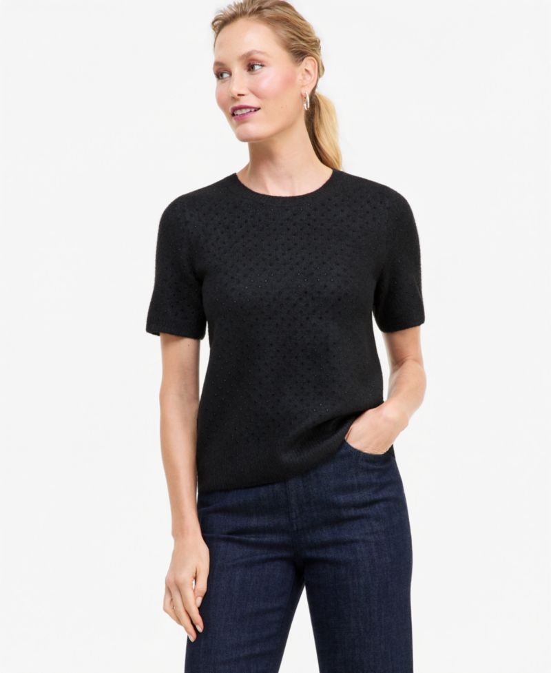 Women's Short-Sleeve Crystal-Embellished Sweater