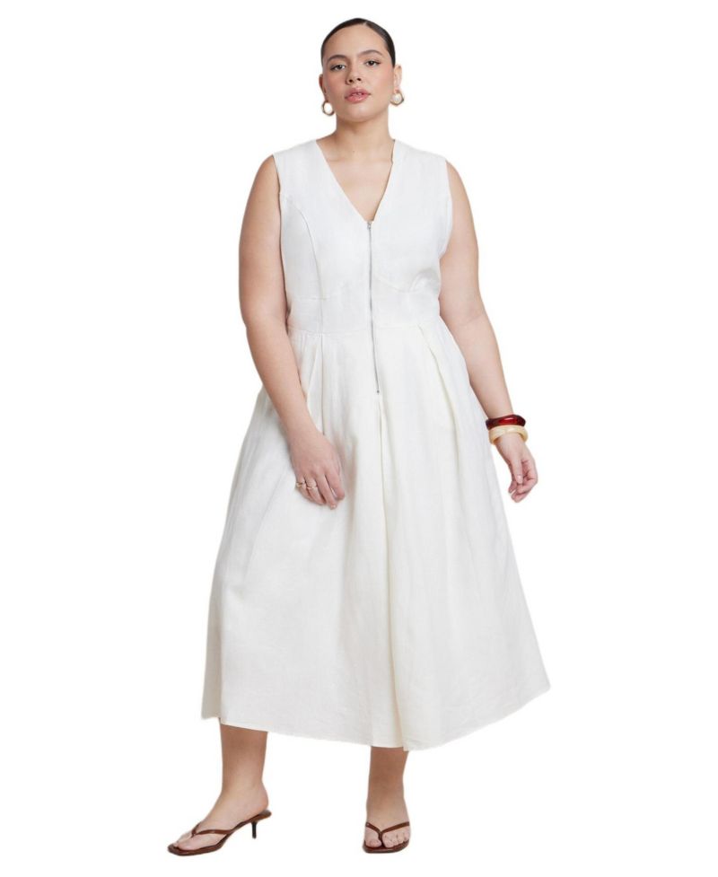 Women's Zipper Detail Linen Maxi Dress