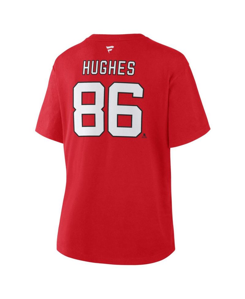 Women's Jack Hughes Red New Jersey Devils Authentic Stack Name & Number T-Shirt