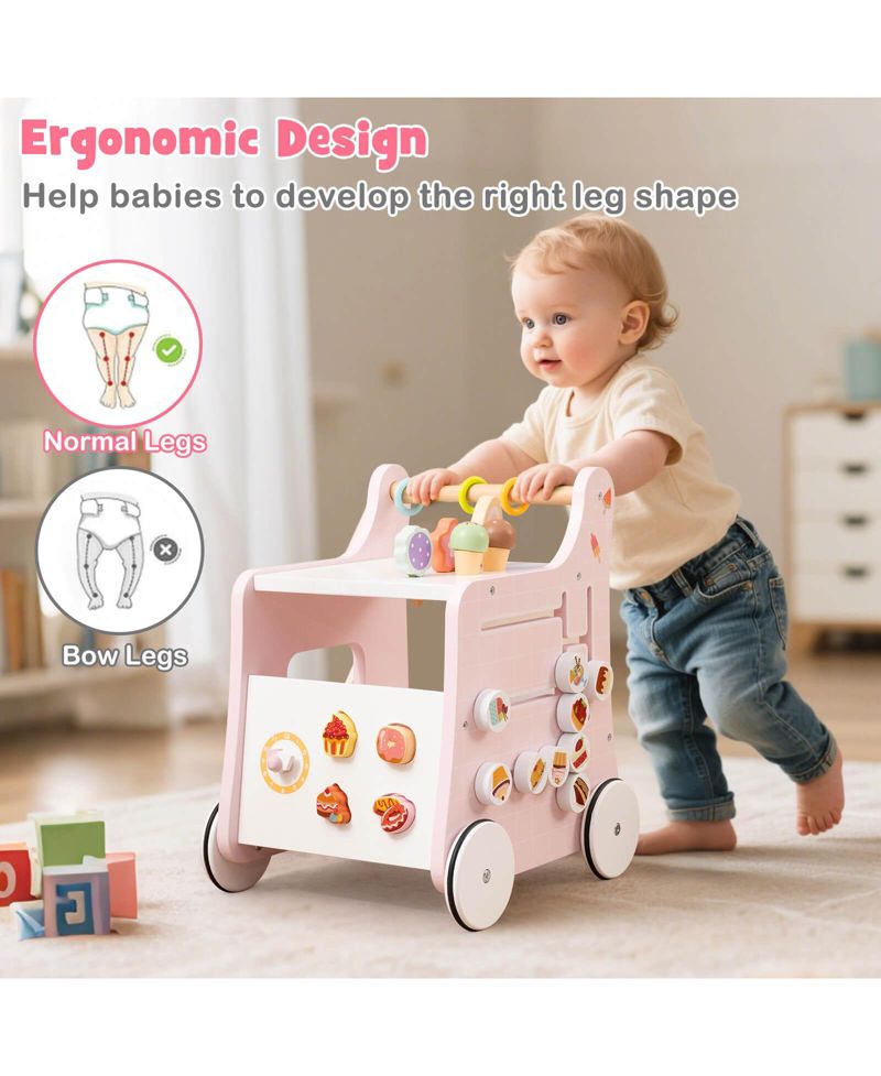 Wooden Baby Walker Ice Cream Cart Toy with Sweet Accessories & Smooth Wheels