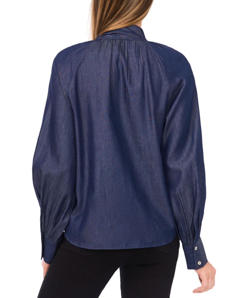 Women's Long Sleeve Tie Neck Top