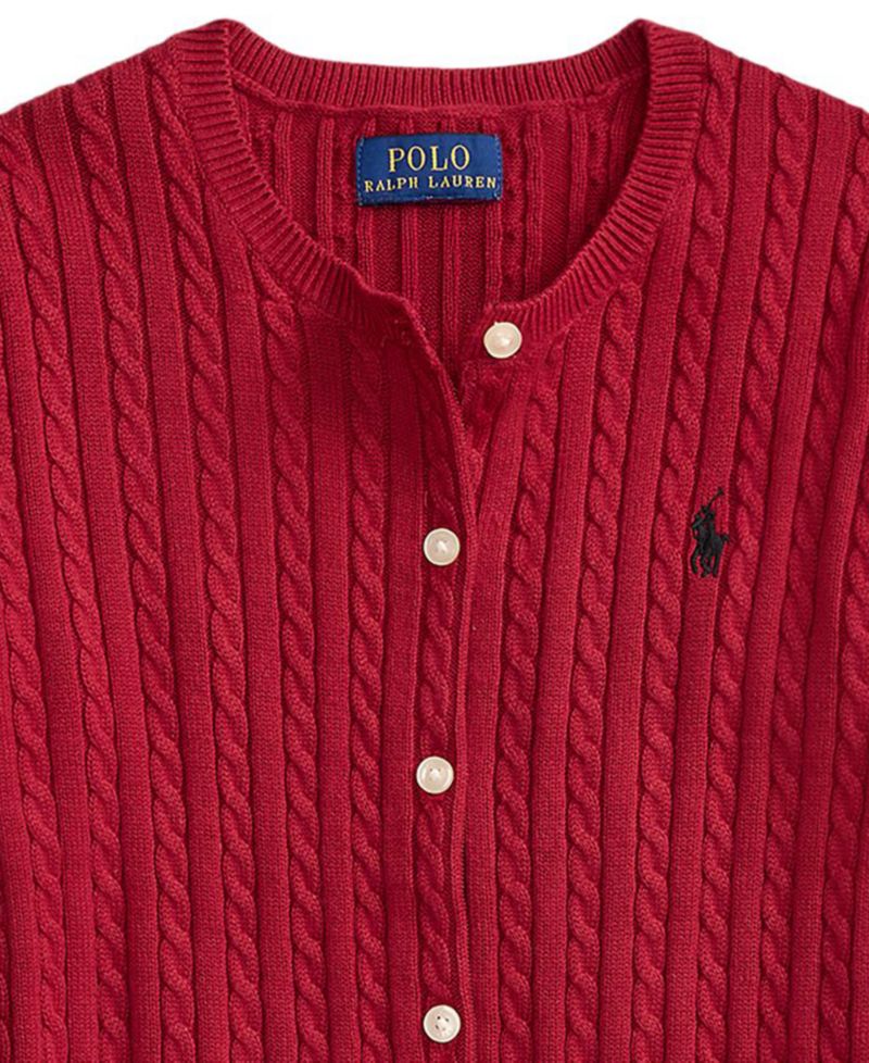 Girls' 7-16 Mini-Cable Cotton Cardigan