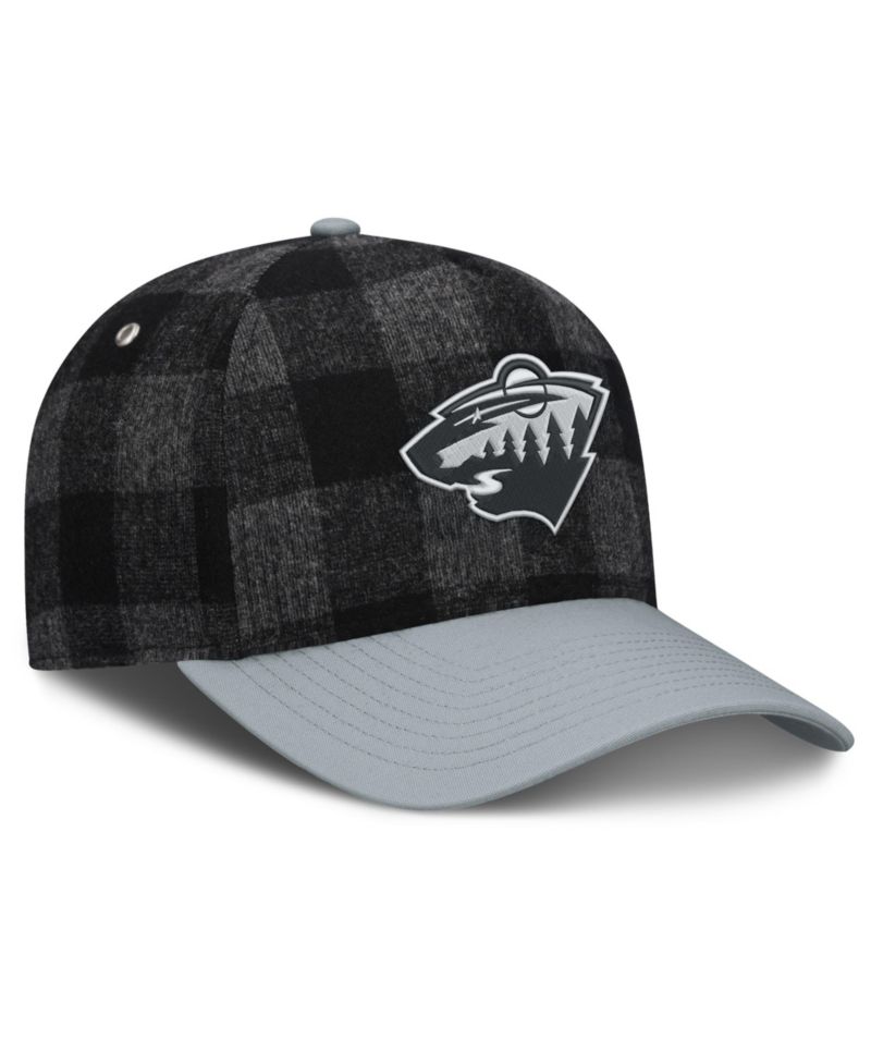 Men's Black/Gray Minnesota Wild Huntsman Plaid A-Frame Adjustable Hat