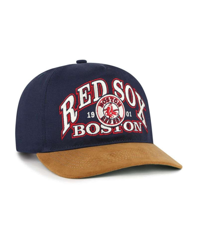 Men's Navy/Brown Boston Red Sox Cooperstown Break Wood Suede Hitch Adjustable Hat