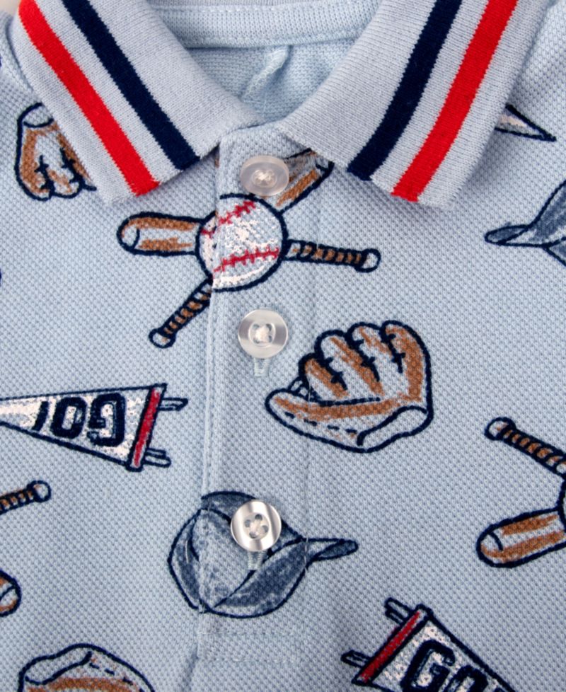 Baby Boys' Baseball Print Pique Short-Sleeve Polo Romper