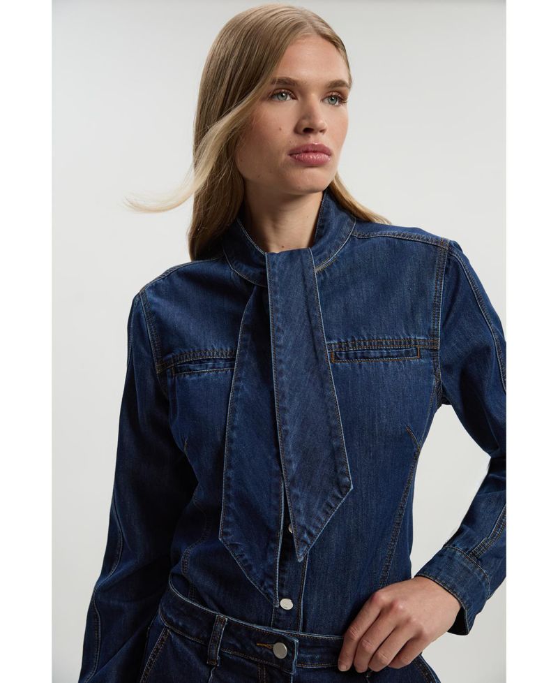 Women's Denim Pussybow Blouse