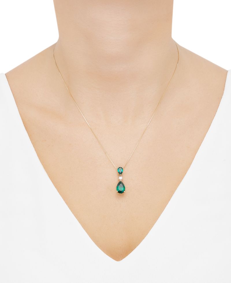 Lab-Grown Emerald (3-1/3 ct. t.w.) & Lab-Grown Diamond (1/8 ct. t.w.) 18" Pendant Necklace in 14k Gold