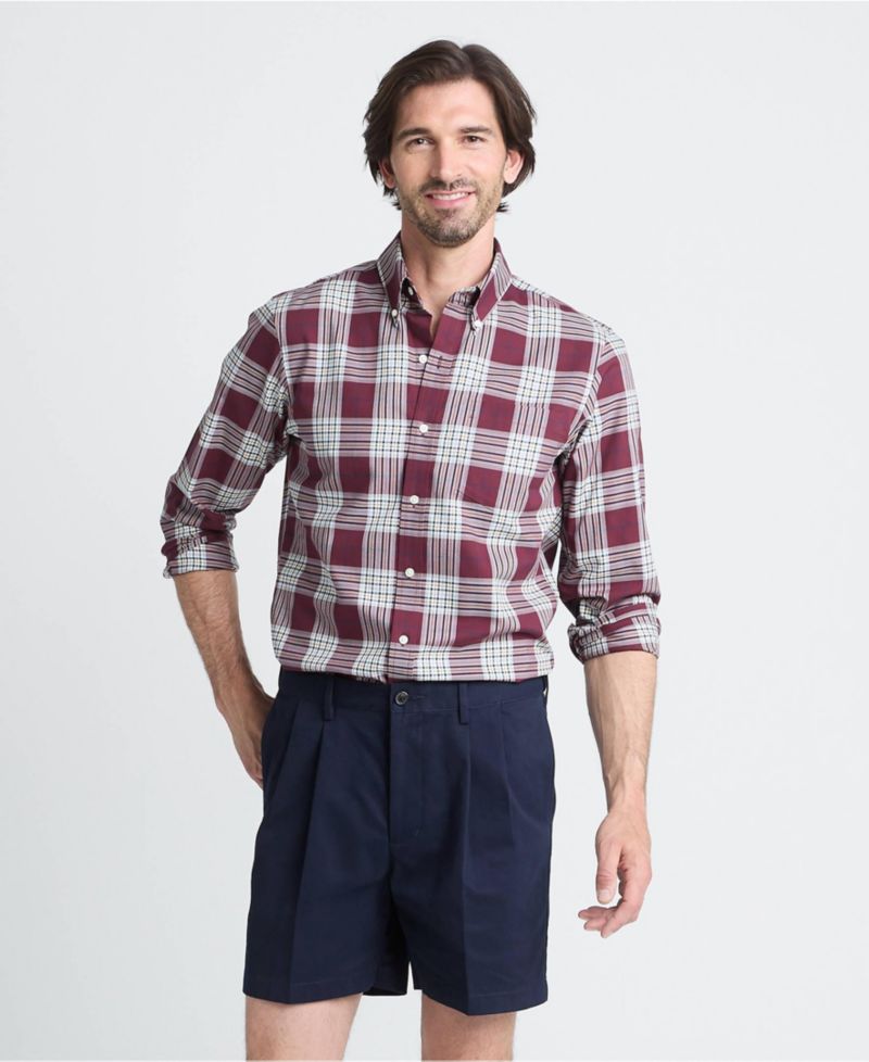 Men's No Iron 6" Comfort Waist Pleated Front Chino Short