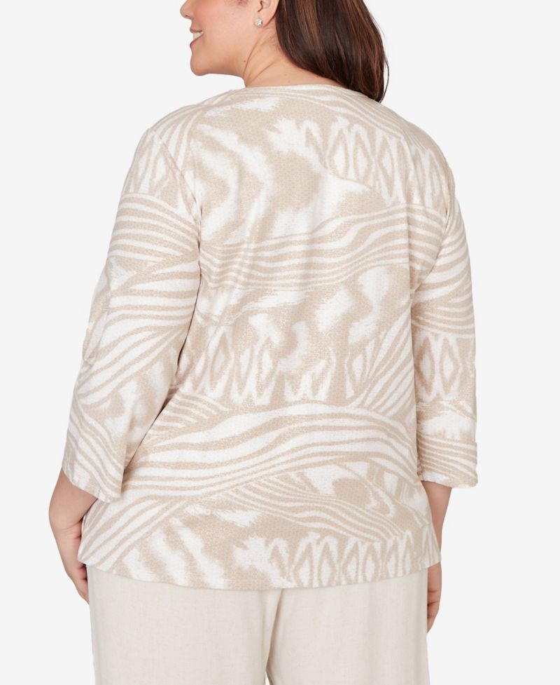 Plus Size Natural Wonder Animal Print Split Neck Beaded Top