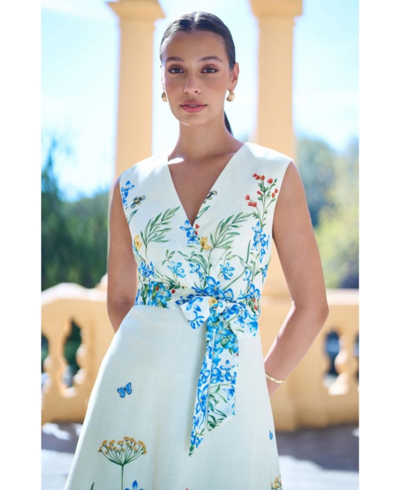Women's Butterfly Print Midi Wrap Dress