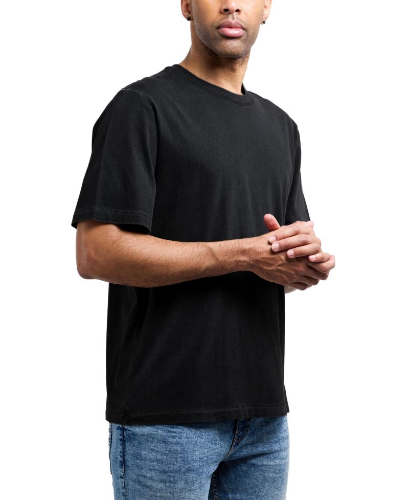 Men's Vintage Distressed Boxy Oversized Heavyweight Acid Wash Cotton Crew T-Shirt